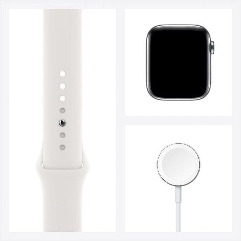 Apple Watch Series 6 GPS + Cellular, 44mm Silver Stainless Steel Case with White Sport Band - Regular