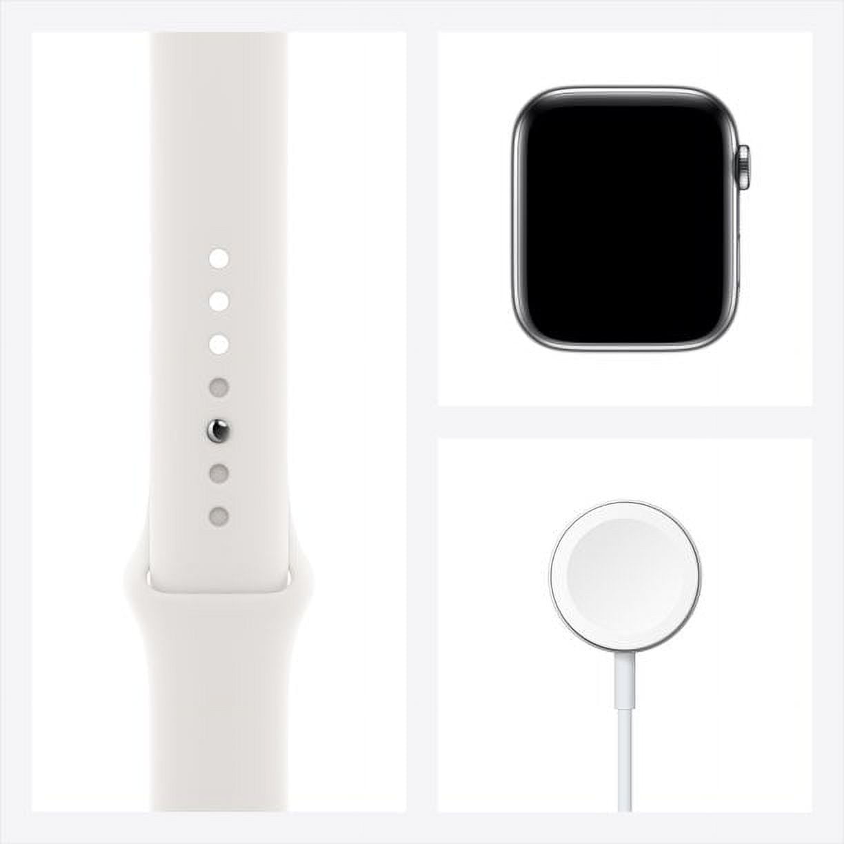 Apple Watch Series 6 GPS + Cellular, 44mm Silver Stainless Steel Case with White Sport Band - Regular