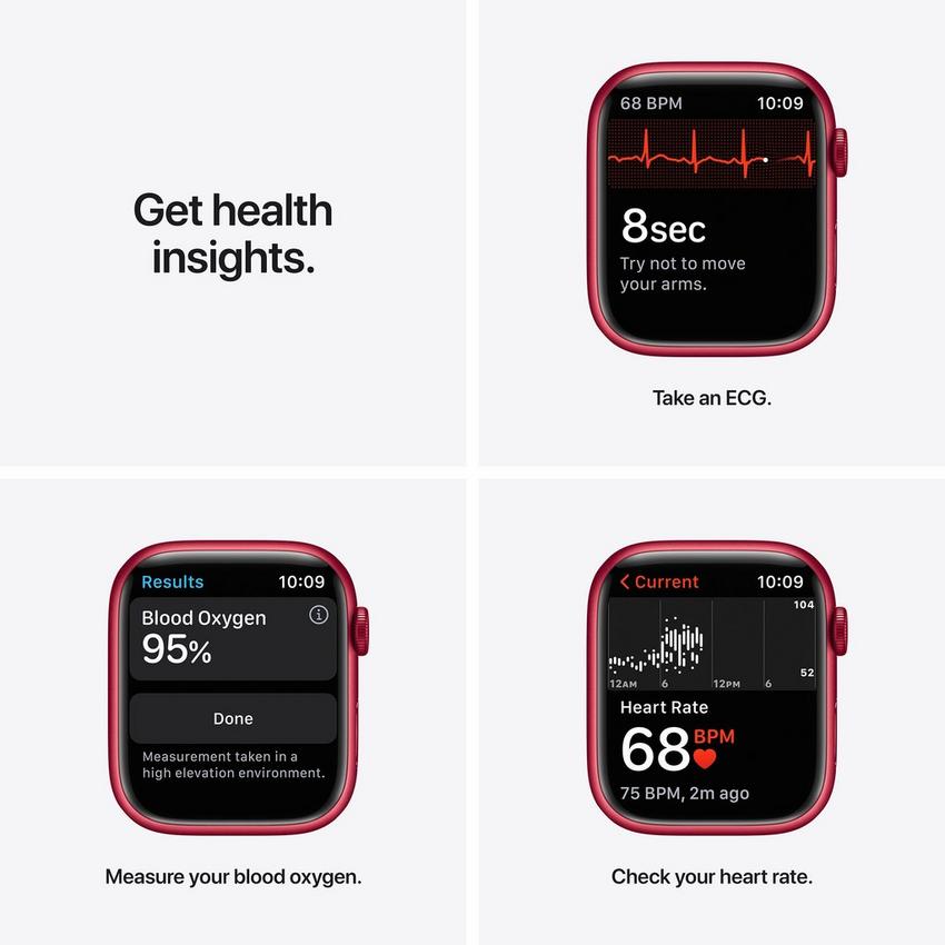 ساعة ابل الفئة 7 بنظام تحديد المواقع GPS وخدمة الاتصال الخلوي Cellular، مقاس 41 مم، هيكل ألومنيوم أحمر (برودكت)، مع حزام رياضي أحمر (برودكت) - مقاس عادي