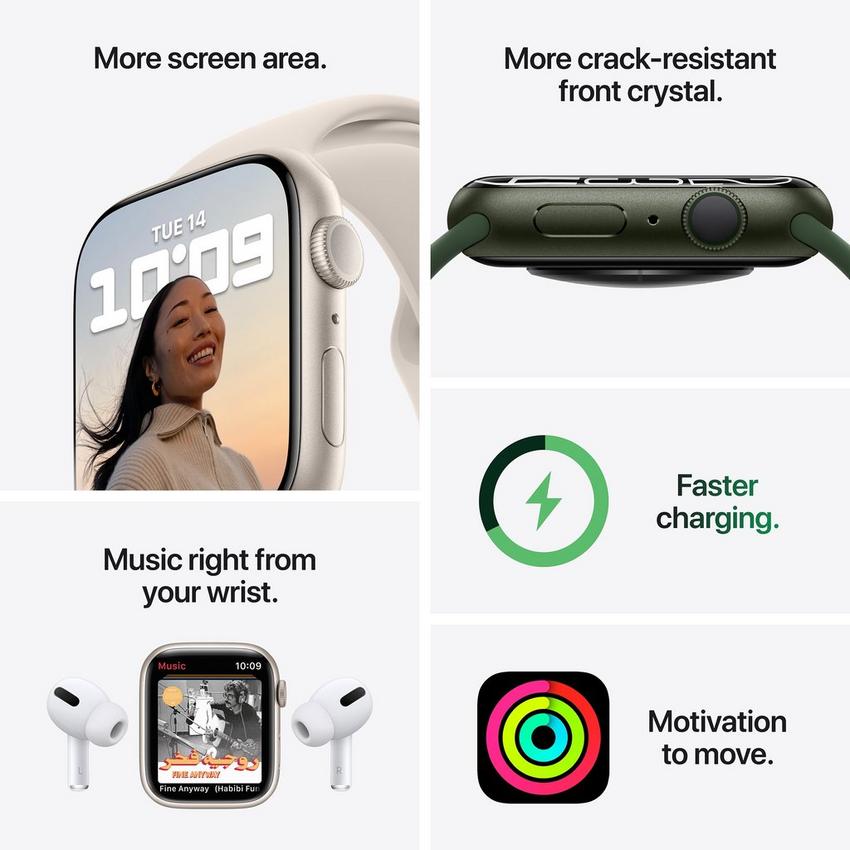 ساعة ابل الفئة 7 بنظام تحديد المواقع GPS وخدمة الاتصال الخلوي Cellular، مقاس 41 مم، هيكل ألومنيوم أحمر (برودكت)، مع حزام رياضي أحمر (برودكت) - مقاس عادي