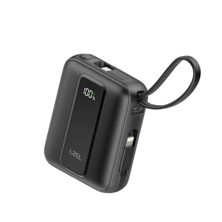 LZEL AMPNEO1O Mini 10000mAh PD Power Bank 30W | Built-in Type-C & Lightning Cable | Type-C Input/Output