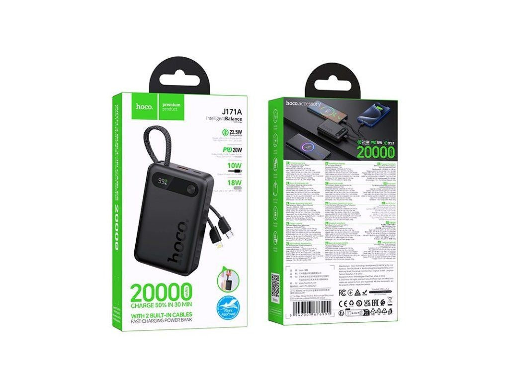 HOCO J171A 22.5W + PD20W 20000mAh Power Bank with Cables