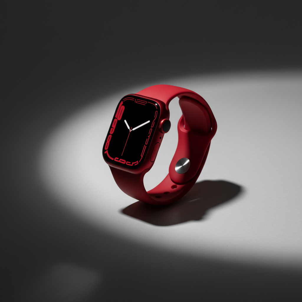 ساعة Apple Watch Series 7 بنظام تحديد المواقع GPS، مقاس 41 مم، هيكل أحمر من الألومنيوم مع سوار رياضي أحمر - مقاس عادي
