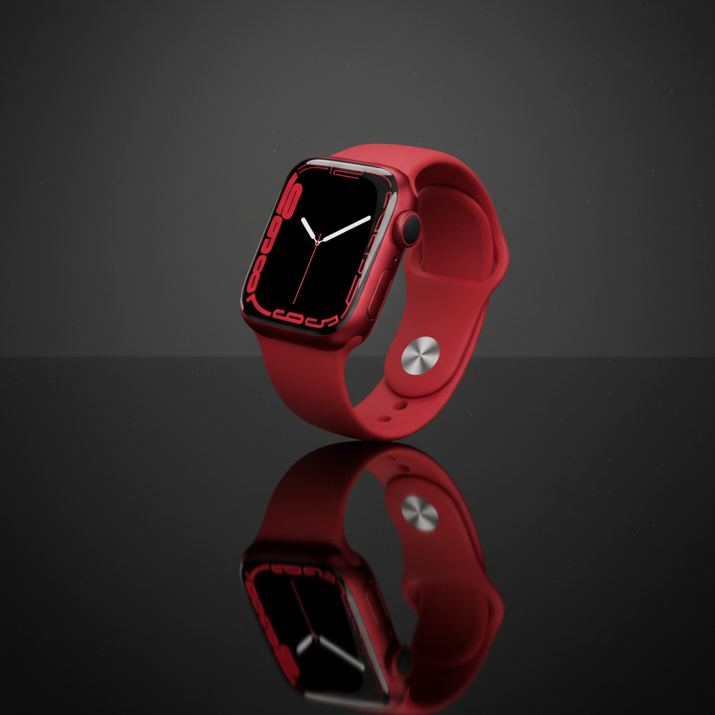 ساعة Apple Watch Series 7 بنظام تحديد المواقع GPS، مقاس 41 مم، هيكل أحمر من الألومنيوم مع سوار رياضي أحمر - مقاس عادي