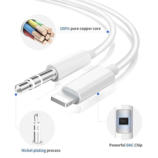 Apple Lightning to 3.5mm Aux Audio Cable 1.2M  | White