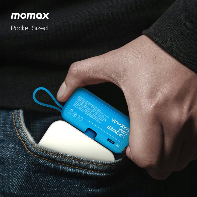 بنك طاقة مومكس 1-باور ميني 5000mAh مدمج قابل للطي بمنفذي لايتنينج وUSB-C | أسود