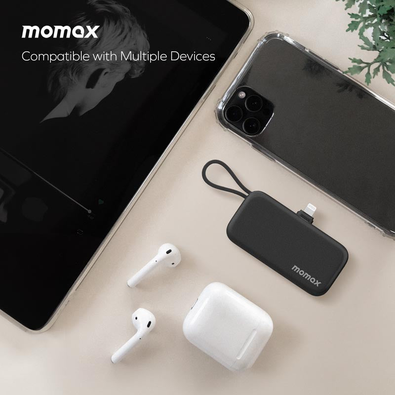 بطارية مومكس 1-باور ميني 5000 مللي أمبير بمنفذ USB-C مدمج قابل للطي | أسود