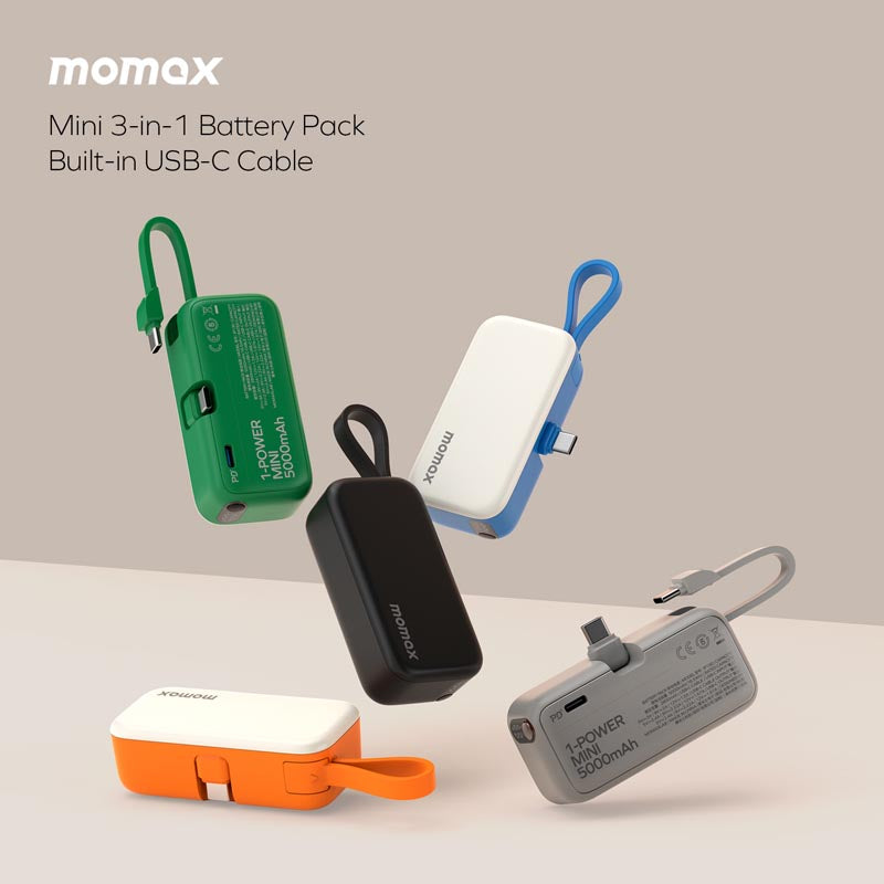بطارية مومكس 1-باور ميني 5000 مللي أمبير بمنفذ USB-C مدمج قابل للطي | أسود