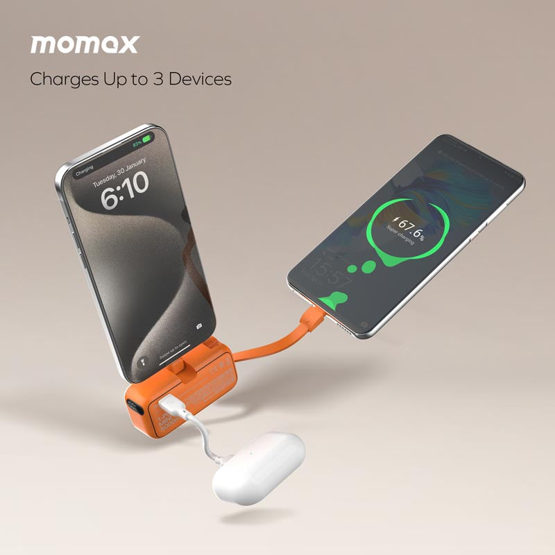 بنك طاقة مومكس 1-باور ميني 5000mAh مدمج قابل للطي بمنفذي لايتنينج وUSB-C | أسود