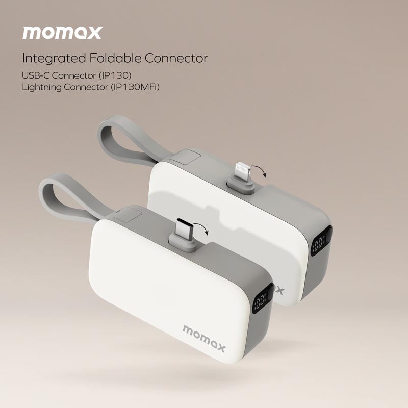Momax 1-Power Mini 5000mAh Built-in Foldable Lightning and USB-C Power Bank | Black