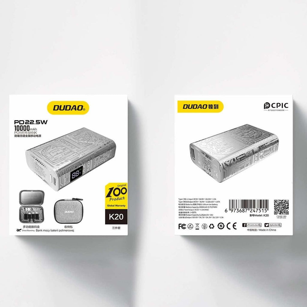 Dudao K20 22.5W Metal 10000mAh Power Bank