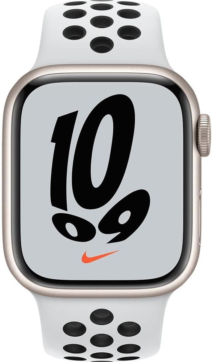 Apple Watch Nike Series 7 GPS + Cellular 45mm Starlight Aluminium Case with Pure Platinum/Black Nike Sport Band - Regular