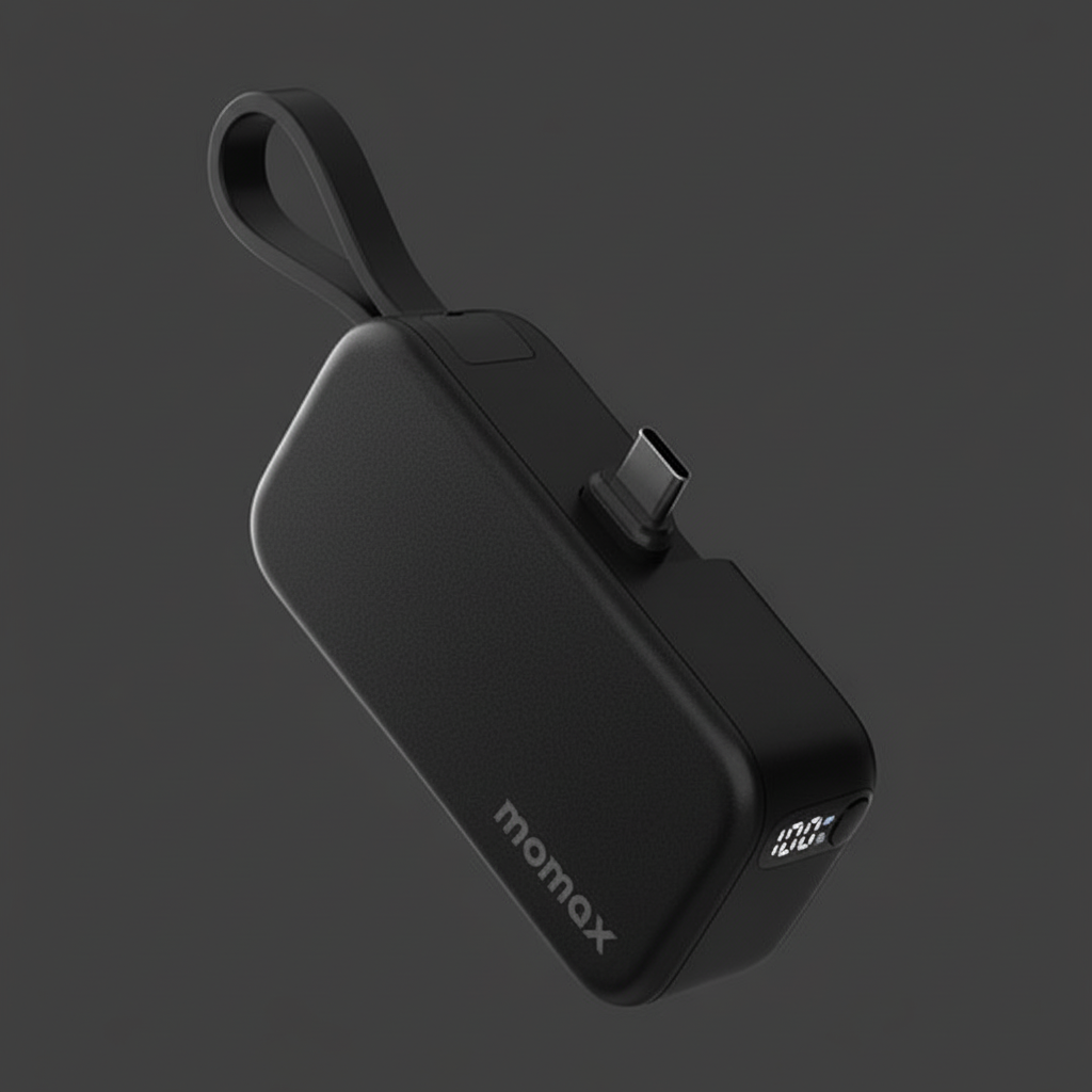 بطارية مومكس 1-باور ميني 5000 مللي أمبير بمنفذ USB-C مدمج قابل للطي | أسود