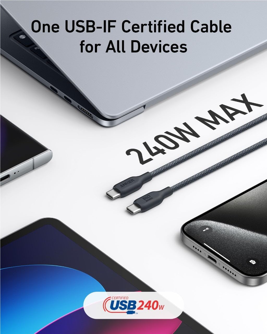 كابل أنكر 544 USB-C إلى USB-C (قائم على المواد الحيوية بطول 0.9 متر) | أسود