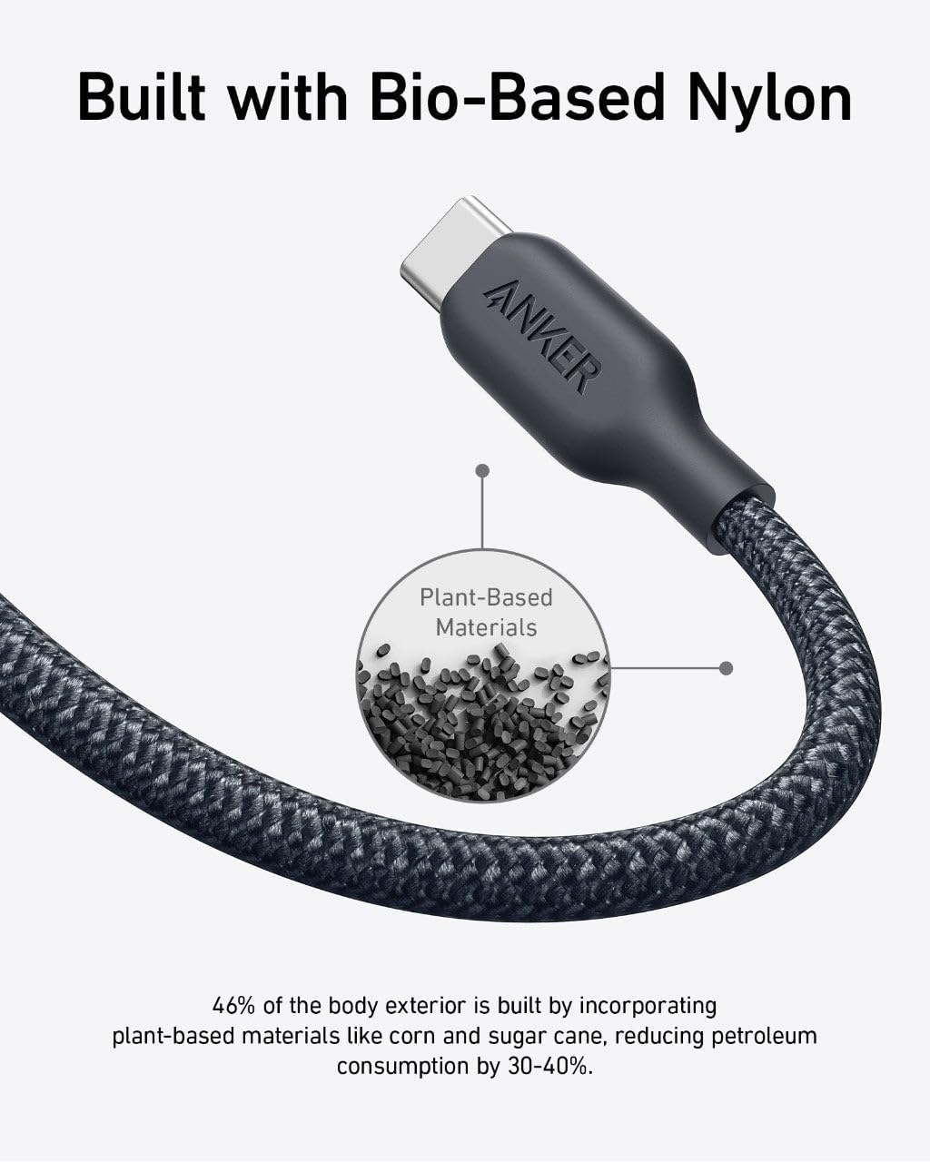 كابل أنكر 544 USB-C إلى USB-C (قائم على المواد الحيوية بطول 0.9 متر) | أسود
