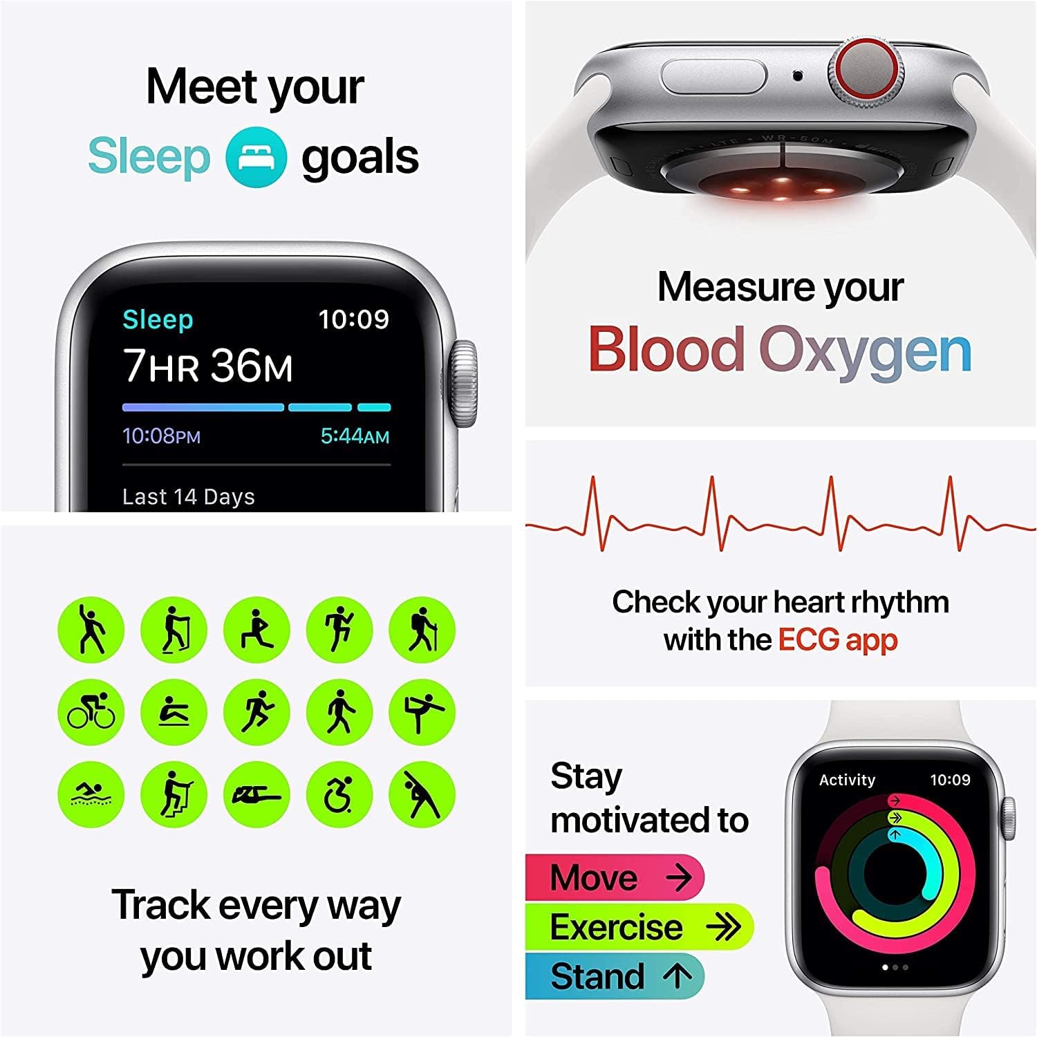 Apple Watch Series 6 GPS + Cellular, 44mm Silver Stainless Steel Case with White Sport Band - Regular