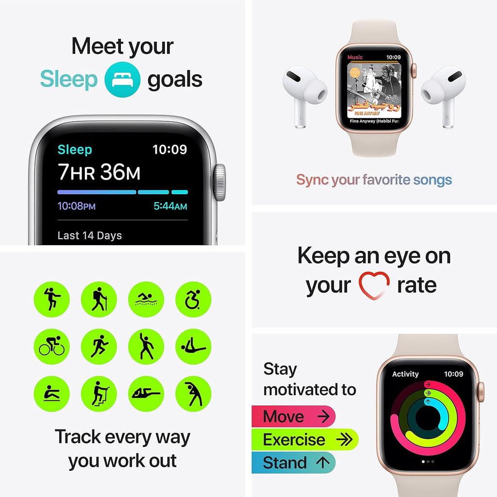 Apple Watch SE GPS + Cellular، مقاس 44 مم، هيكل ألومنيوم رمادي فلكي مع حزام رياضي Midnight – مقاس عادي