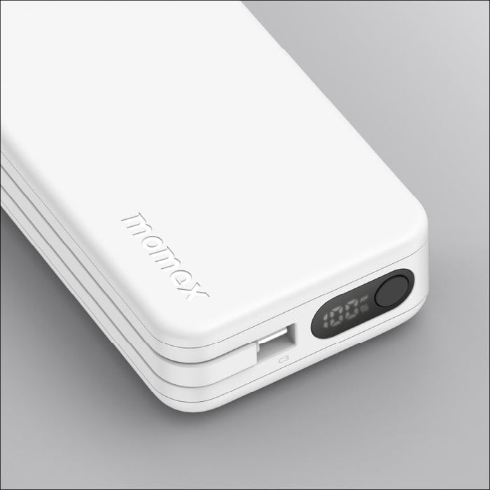 بطارية متنقلة مومكس 1-باور فيتال 10000 مللي أمبير مع كيبل USB-C مزدوج مدمج | أبيض