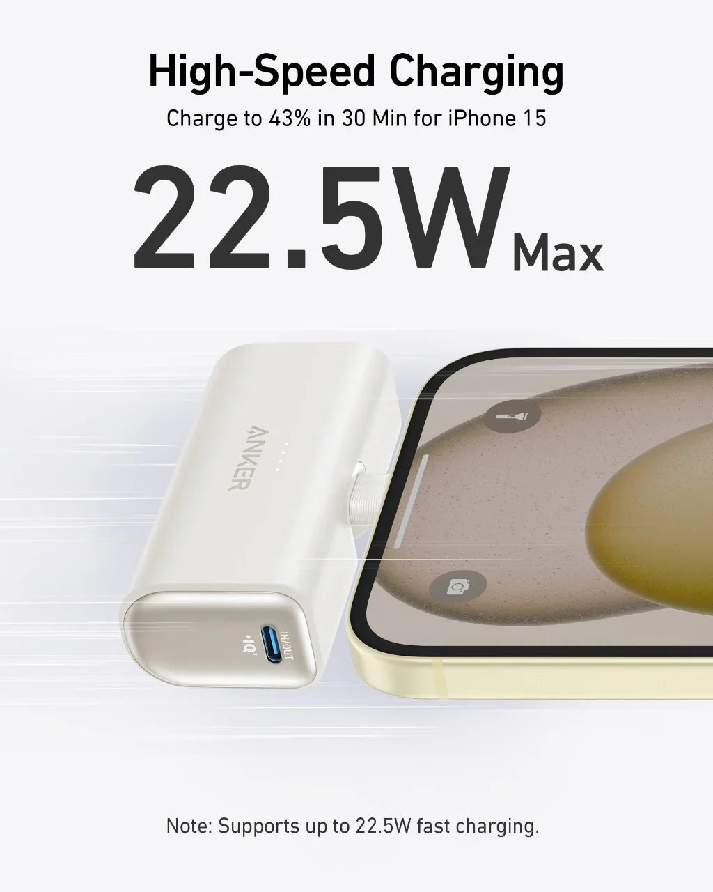 Anker 5000mAh Compact With Foldable USB-C Connector PD Fast Charging | White