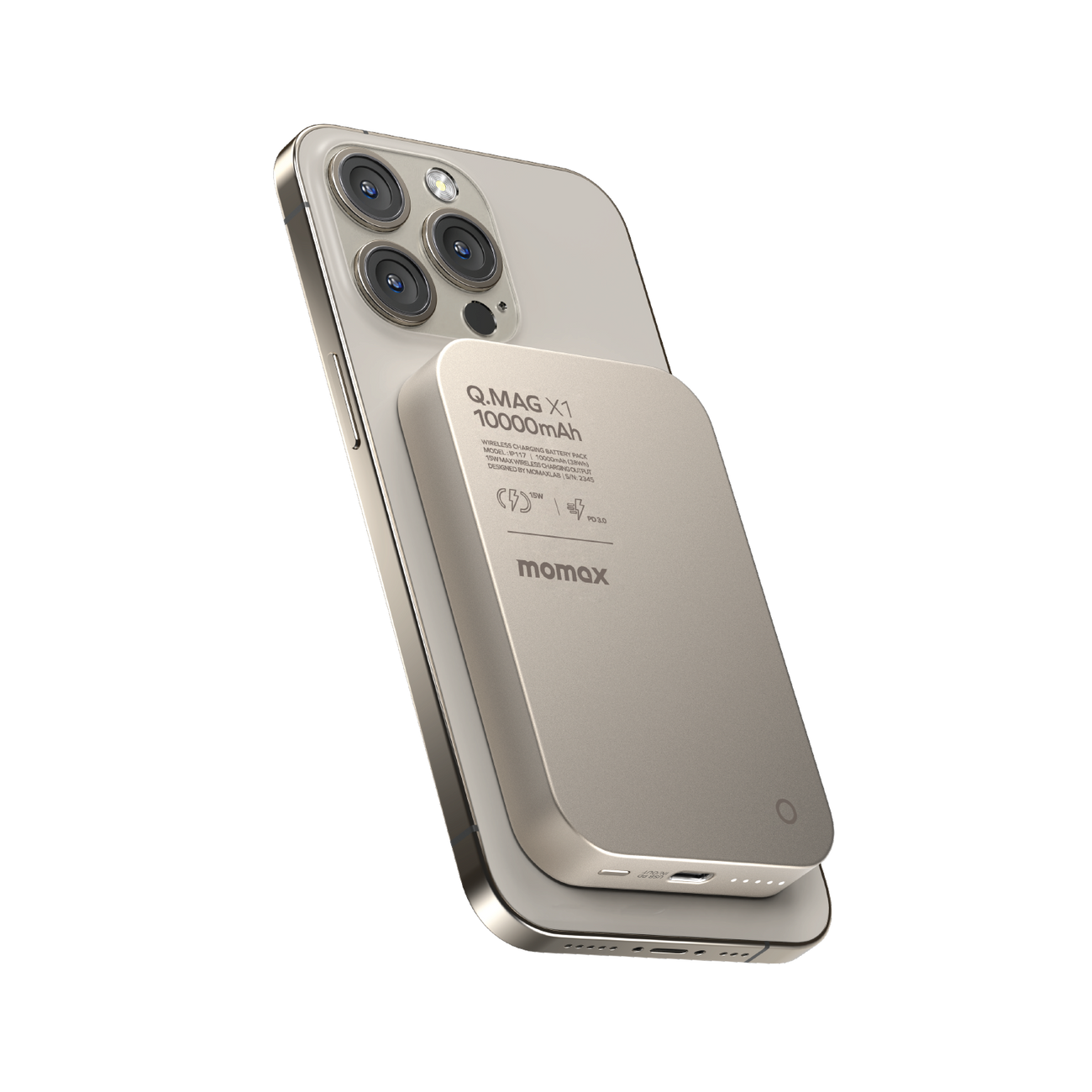 Momax Q.mag X1 10000mAh Magnetic Wireless Battery Pack | Titanium Natural