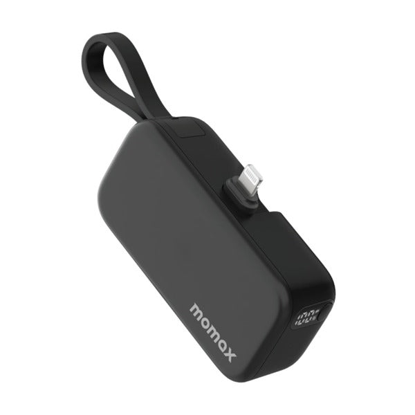 بنك طاقة مومكس 1-باور ميني 5000mAh مدمج قابل للطي بمنفذي لايتنينج وUSB-C | أسود