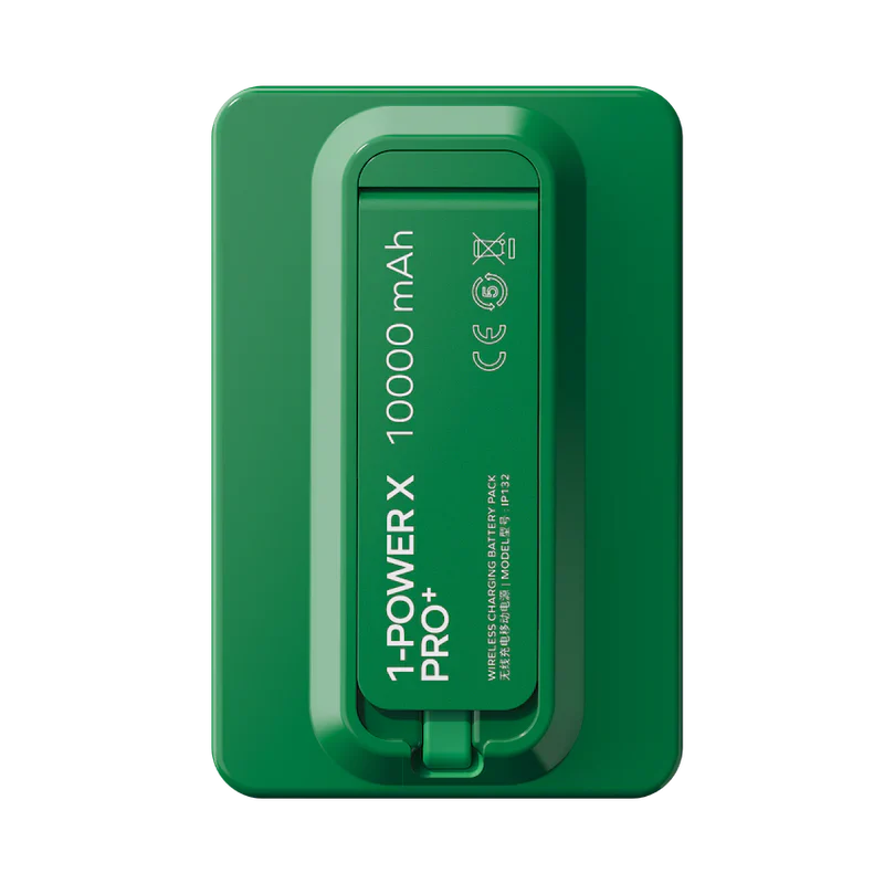 Momax 1-Power X Pro+ Magnetic Wireless Power Bank 10000mAh With Built-In USB-C Cable | Green