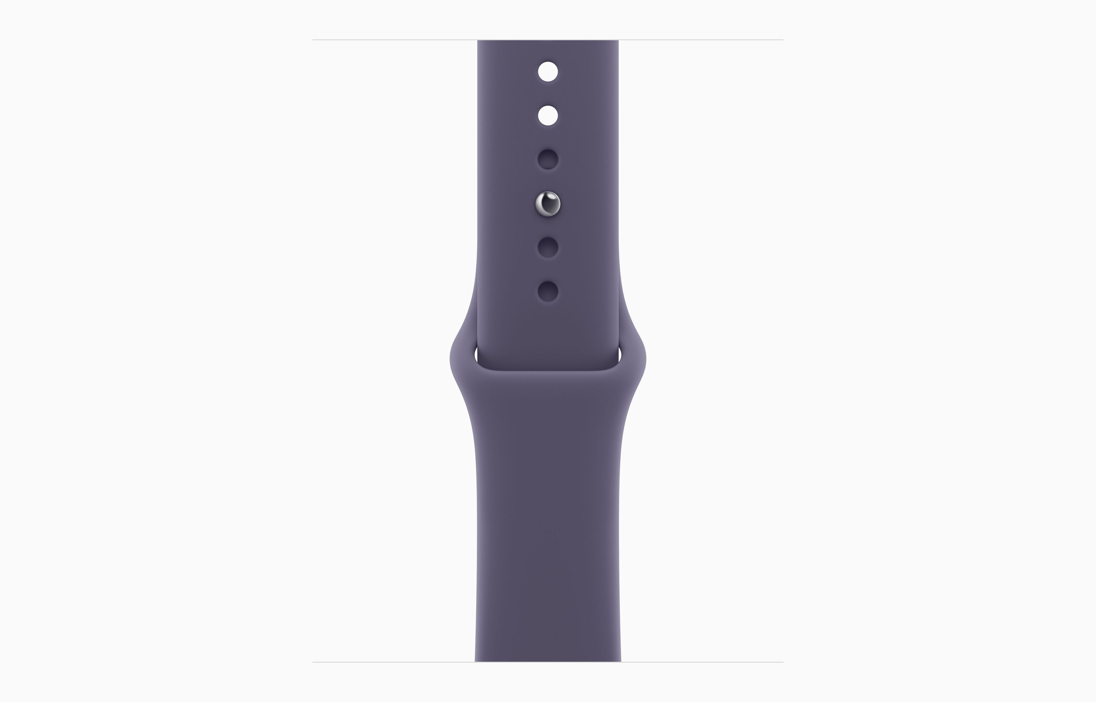 ساعة Apple Watch Series 11 - بنظام تحديد المواقع GPS - مقاس 42 ملم - هيكل فضي من الألومنيوم مع سوار رياضي بلون ضبابي أرجواني - مقاس M/L