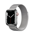 Apple Watch Series 7 GPS + Cellular، 41 مم هيكل ستانلس ستيل فضي مع حلقة ميلانو فضية