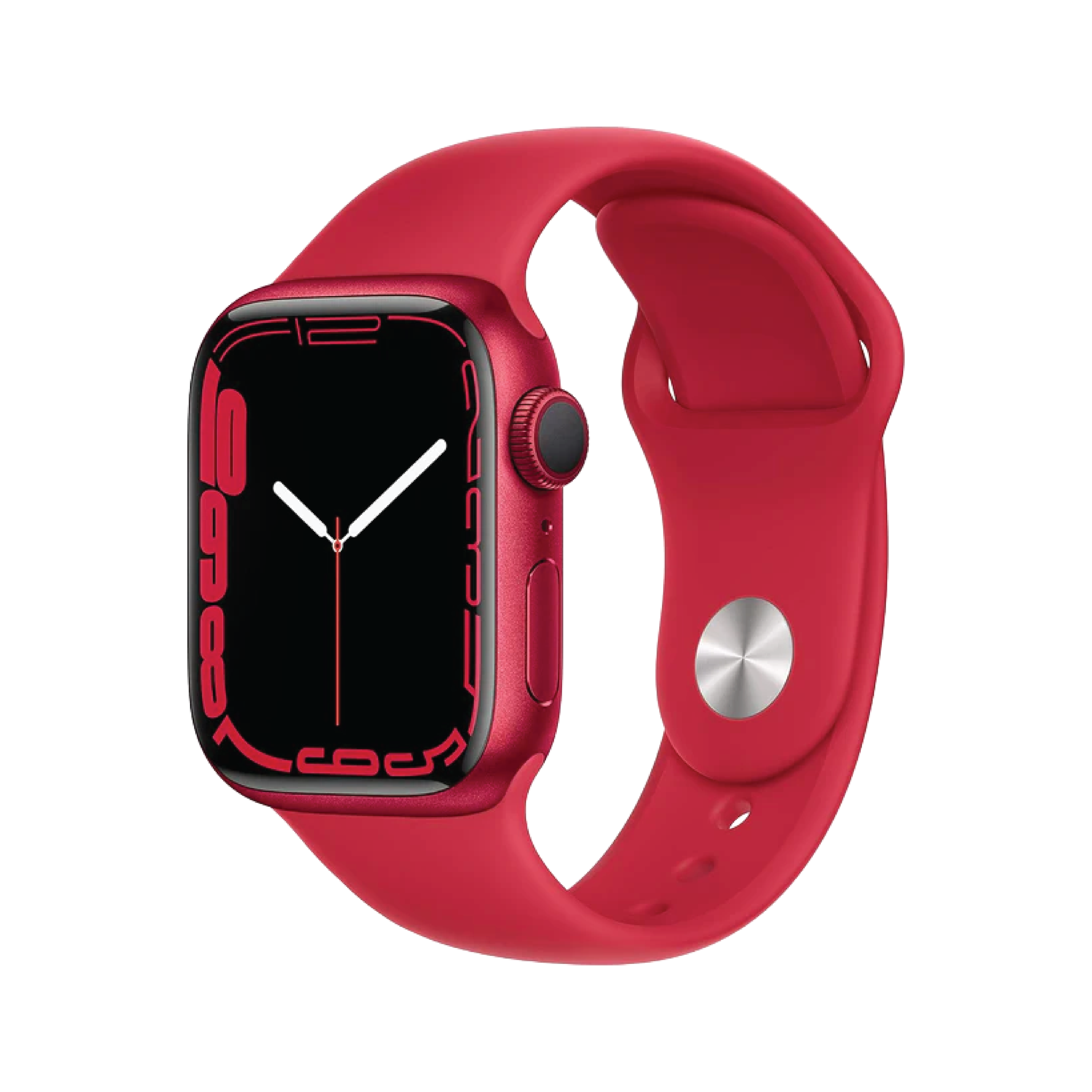 ساعة Apple Watch Series 7 بنظام تحديد المواقع GPS، مقاس 41 مم، هيكل أحمر من الألومنيوم مع سوار رياضي أحمر - مقاس عادي
