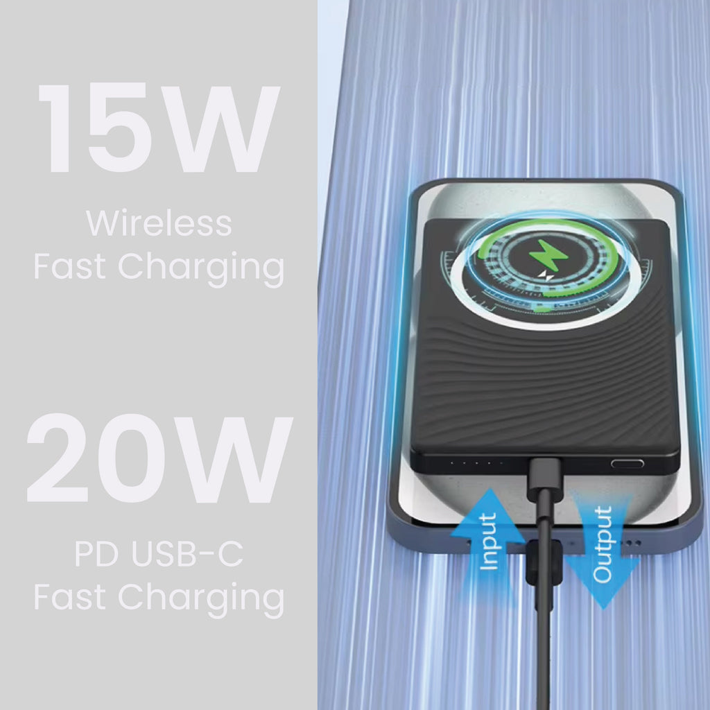 بنك طاقة صغير 5000mAh MagSafe من سلسلة LZEL MagNexus Neox شاحن لاسلكي سريع 15 واط | أسود