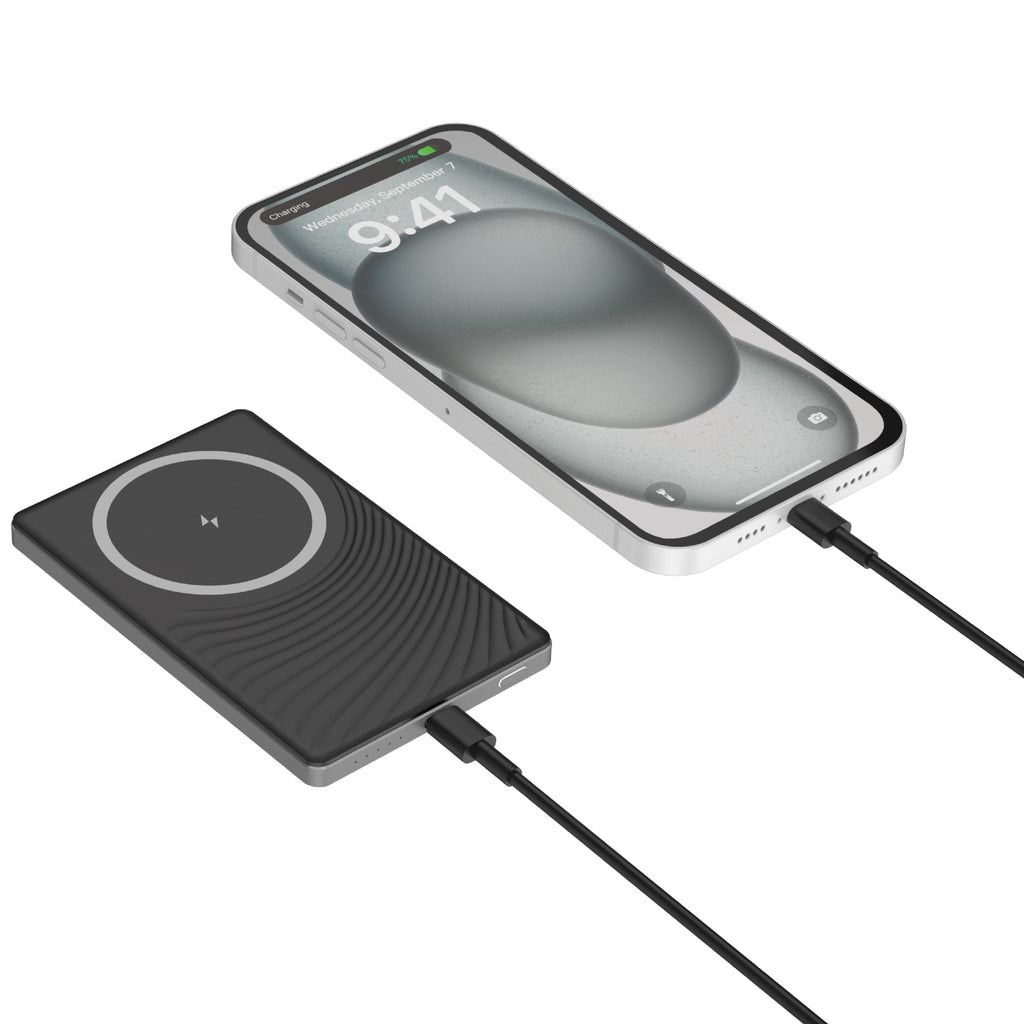 بنك طاقة صغير 5000mAh MagSafe من سلسلة LZEL MagNexus Neox شاحن لاسلكي سريع 15 واط | أسود