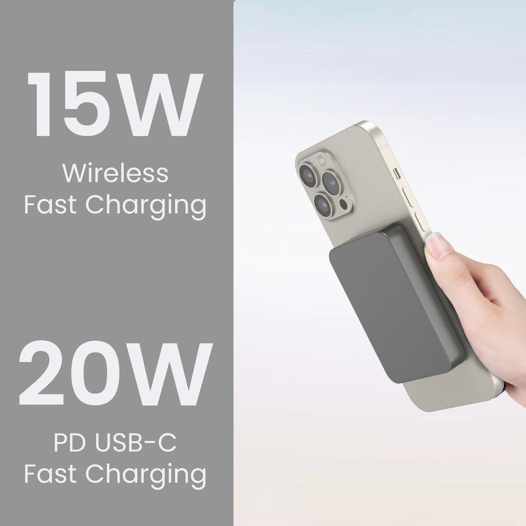 LZEL MagNexus Vibe Series 5000mAh MagSafe Mini Power Bank 15W Wireless Fast Charger | Gray