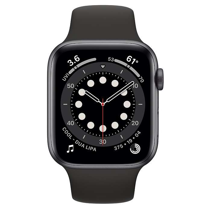 Apple Watch Series 6 GPS, 44mm Space Gray Aluminium Case with Black Sport Band - Regular