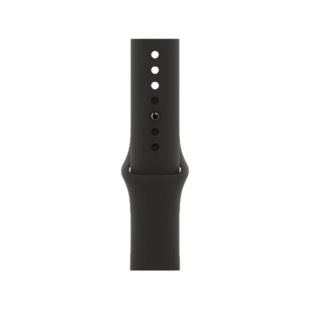 Apple Watch SE GPS + Cellular، مقاس 44 مم، هيكل ألومنيوم رمادي فلكي مع حزام رياضي أسود - مقاس عادي