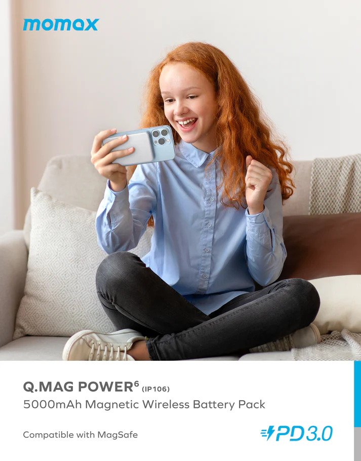 Momax Q.Mag Power 6 5000mAh Magnetic Wireless Battery Pack | Blue