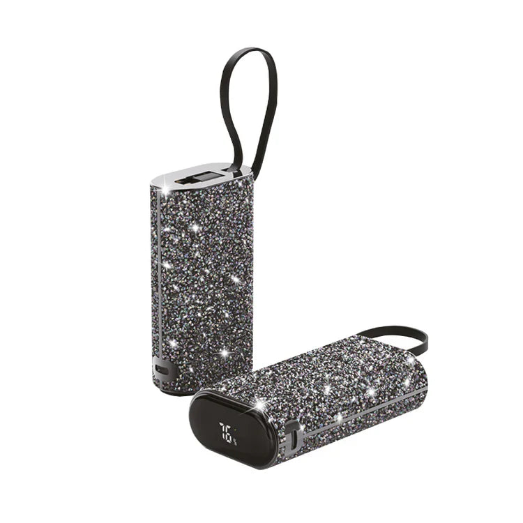 Asli Global 10000mAh PowerPod Luxe Shinning Diamond Power Bank with Built in Cable