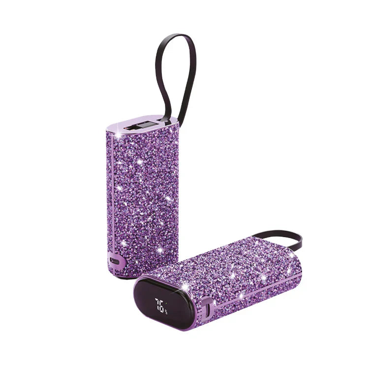 Asli Global 10000mAh PowerPod Luxe Shinning Diamond Power Bank with Built in Cable