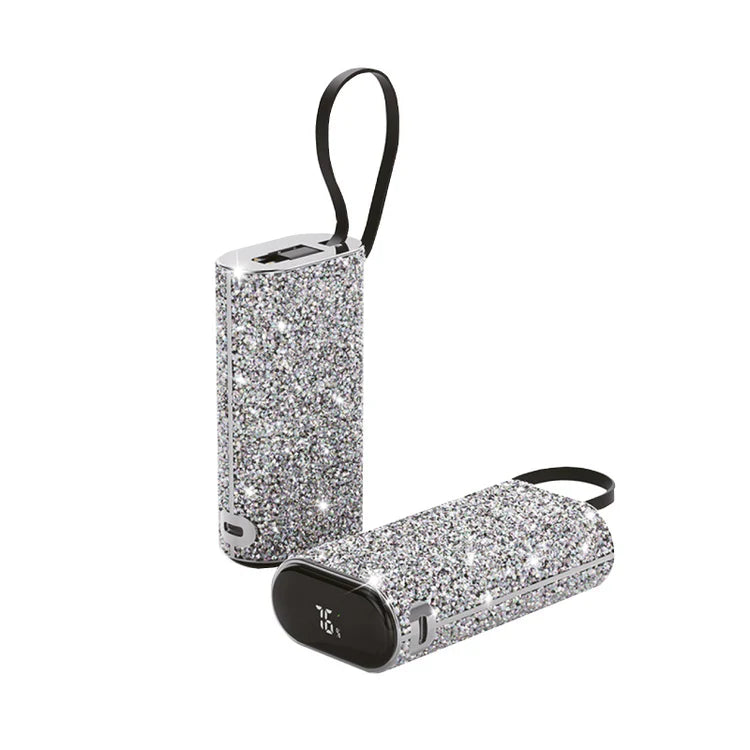 Asli Global 10000mAh PowerPod Luxe Shinning Diamond Power Bank with Built in Cable