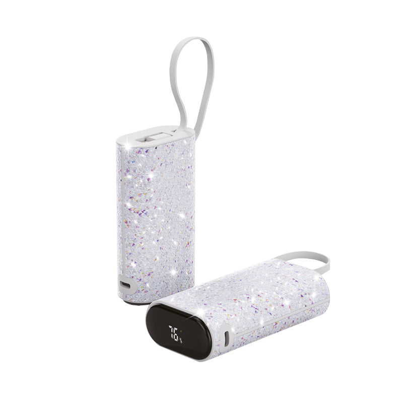 Asli Global 10000mAh PowerPod Luxe Shinning Diamond Power Bank with Built in Cable