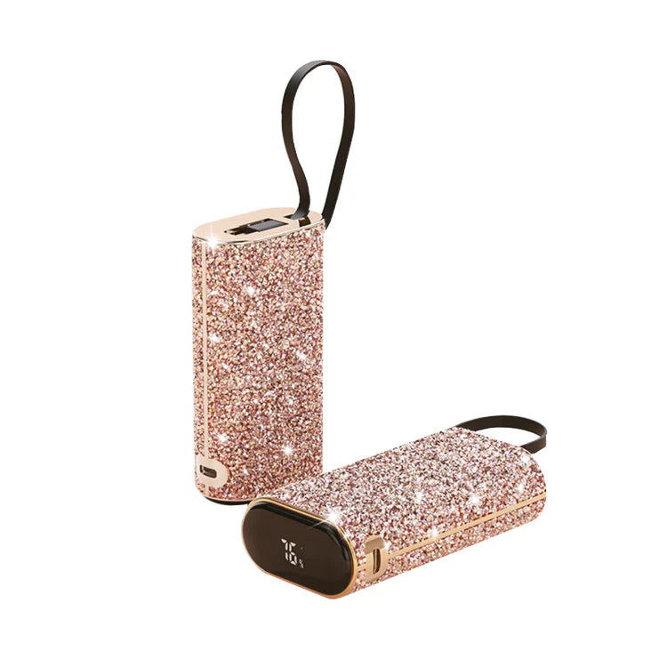Asli Global 10000mAh PowerPod Luxe Shinning Diamond Power Bank with Built in Cable