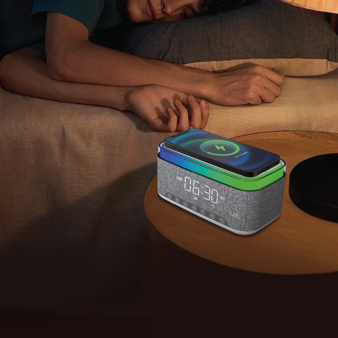 LZEL SonicGlow Wake Multifunctional Speaker – Alarm Clock & Wireless Charging Dock
