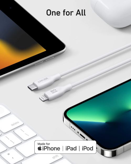 Anker Bio Based And Durable 542 Usb-c To Lightning Cable 3ft | White