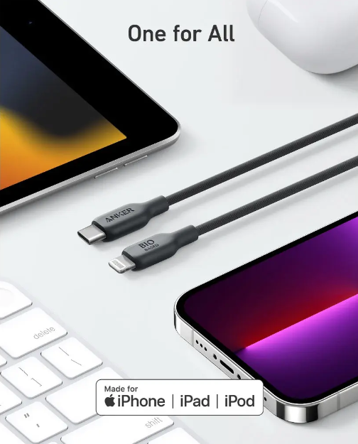 Anker 542 USB-C to Lightning Cable (قاعدة حيوية 6 قدم) | أسود