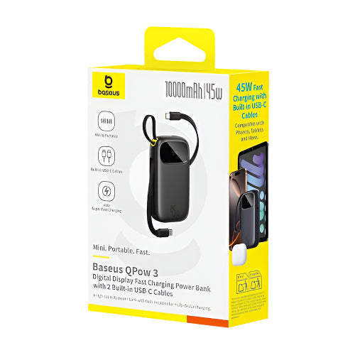 Baseus EnerFill FC31 Qpow3 Digital Display Power Bank with 2 Built-in USB-C Cables 10000mAh 45W | Cosmic Black
