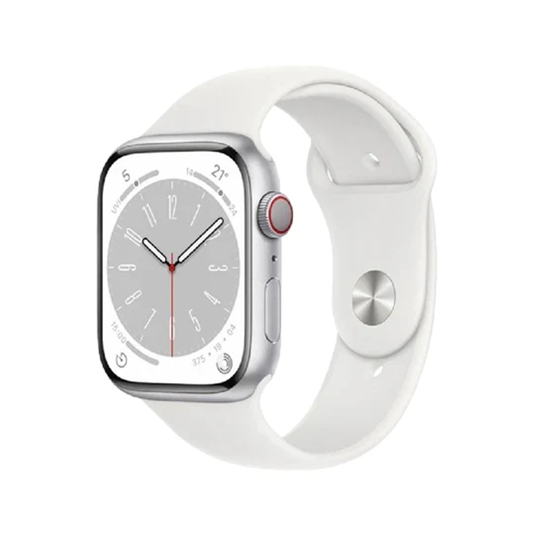 Apple Watch Series 8 GPS + Cellular 45mm Silver Aluminium Case with White Sport Band - Regular