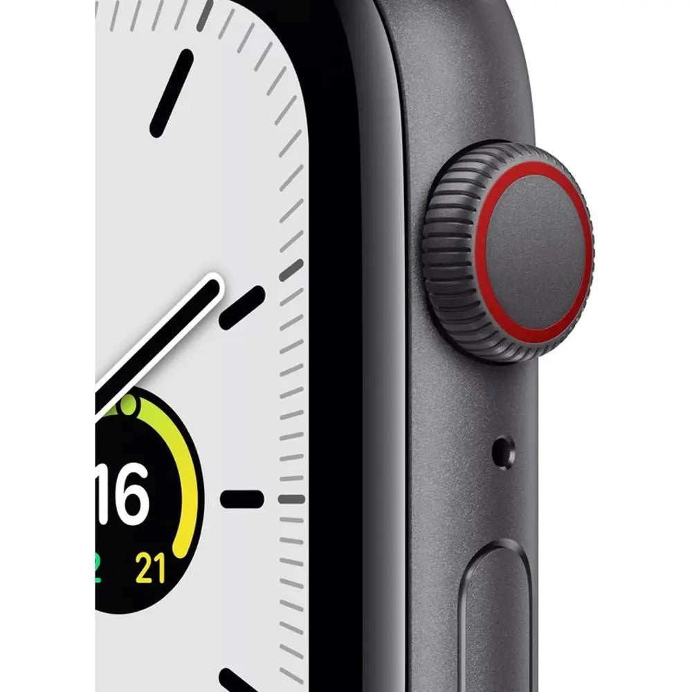 ساعة Apple Watch SE بنظام تحديد المواقع GPS والاتصال الخلوي، مقاس 44 مم، بهيكل من الألومنيوم الرمادي الفلكي مع سوار رياضي Tornado/Grey