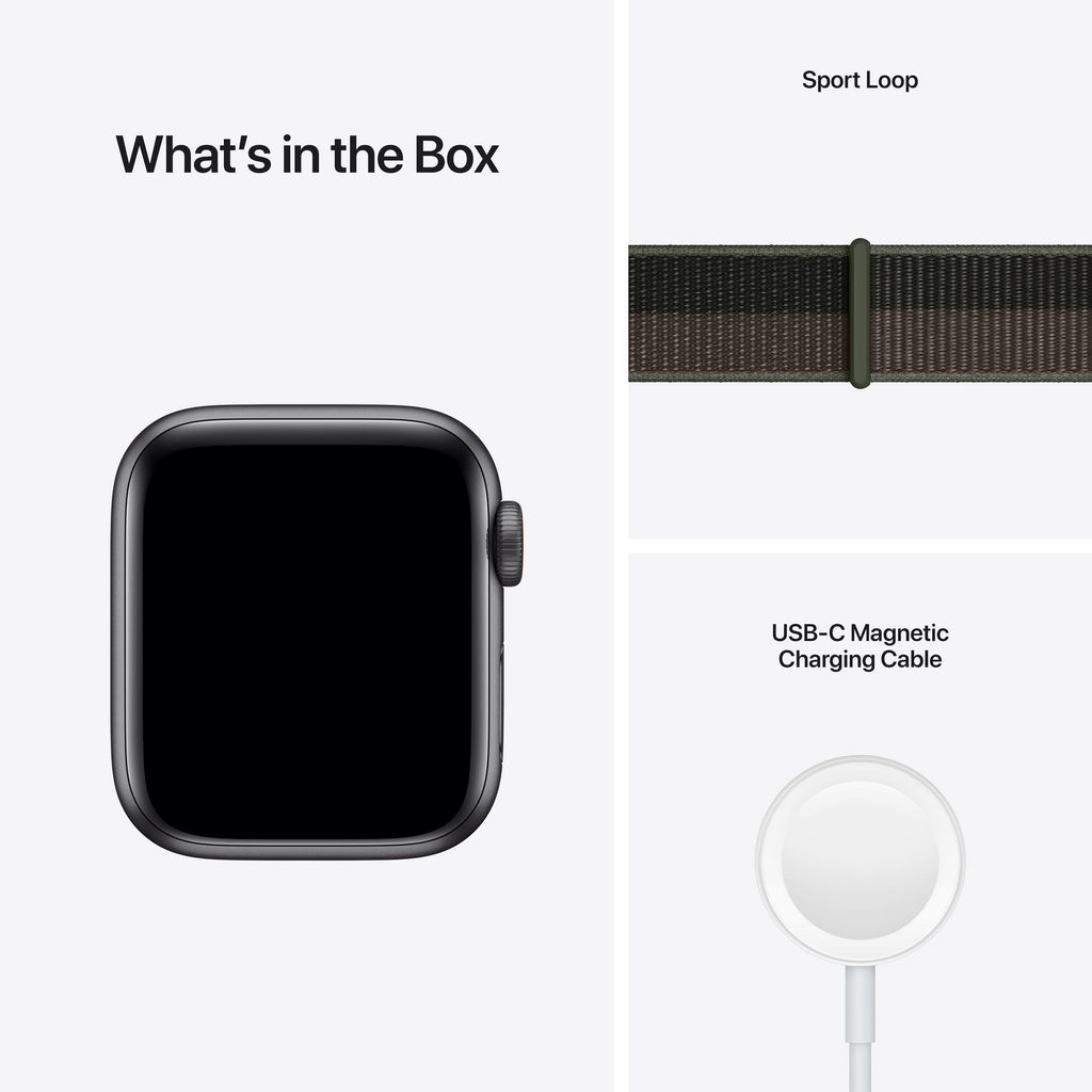 ساعة Apple Watch SE بنظام تحديد المواقع GPS والاتصال الخلوي، مقاس 44 مم، بهيكل من الألومنيوم الرمادي الفلكي مع سوار رياضي Tornado/Grey