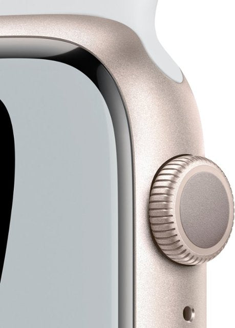 ساعة Apple Watch Nike Series 7 بنظام تحديد المواقع GPS والاتصال الخلوي مقاس 41 مم بهيكل من الألومنيوم بلون ضوء النجوم مع حزام Nike الرياضي بلون بلاتيني نقي/أسود - مقاس عادي