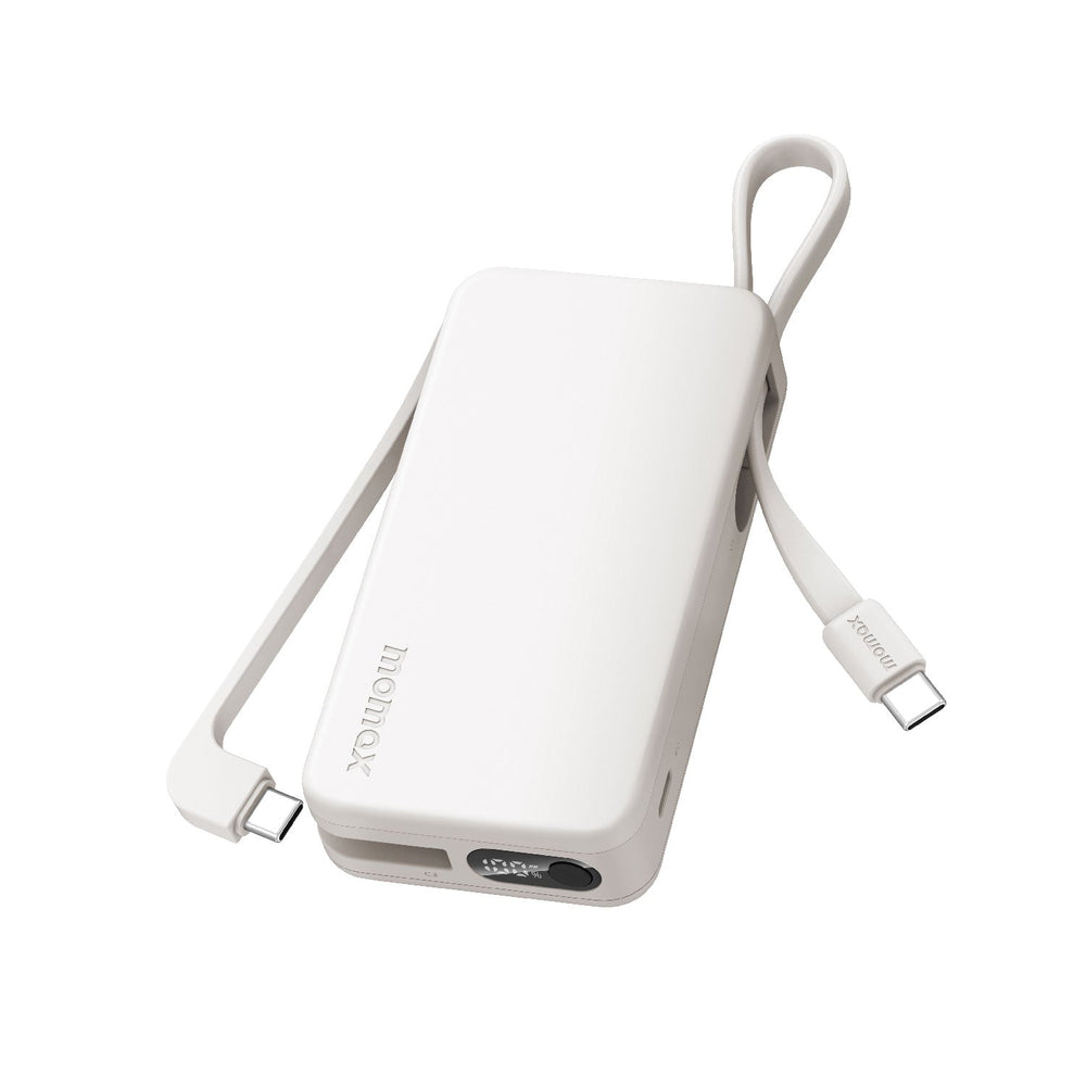 بطارية متنقلة مومكس 1-باور فيتال 10000 مللي أمبير مع كيبل USB-C مزدوج مدمج | أبيض