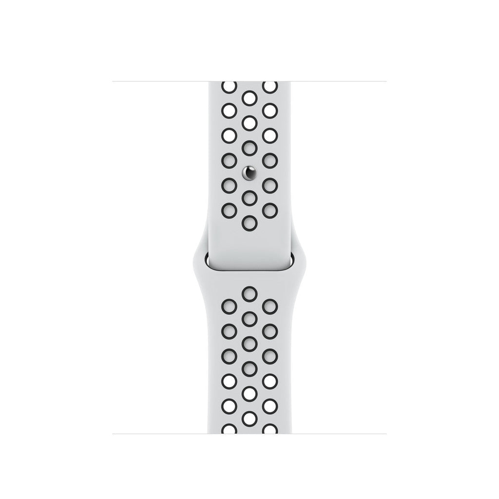 ساعة Apple Watch Nike Series 7 بنظام تحديد المواقع GPS والاتصال الخلوي مقاس 41 مم بهيكل من الألومنيوم بلون ضوء النجوم مع حزام Nike الرياضي بلون بلاتيني نقي/أسود - مقاس عادي